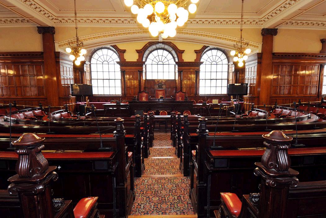 Straight ahead view of the Council Chamber at Liverpool Town Hall