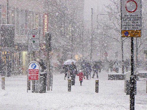 City centre in the snow