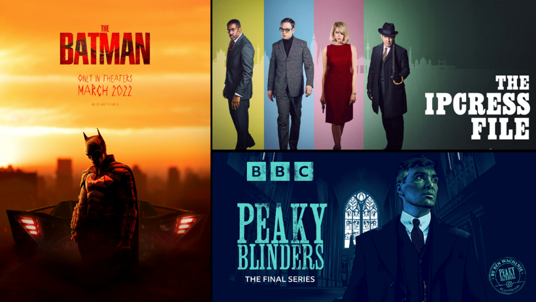 Collage of images from The Batman, Peaky Blinders and The Ipcress File