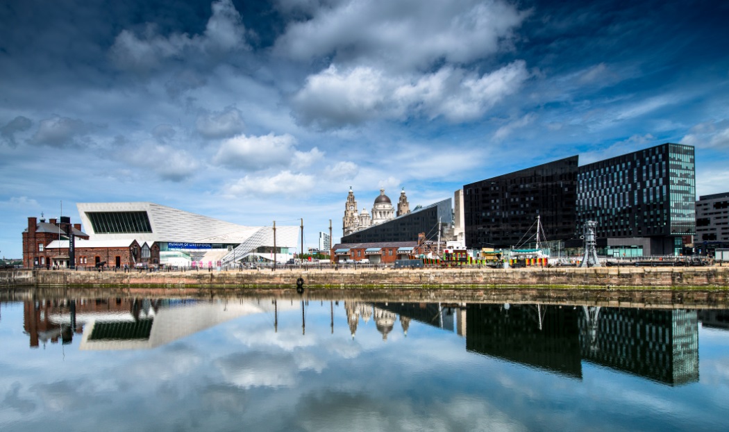 Liverpool waterfront in the day taken from the Royal Albert Dock Liverpool