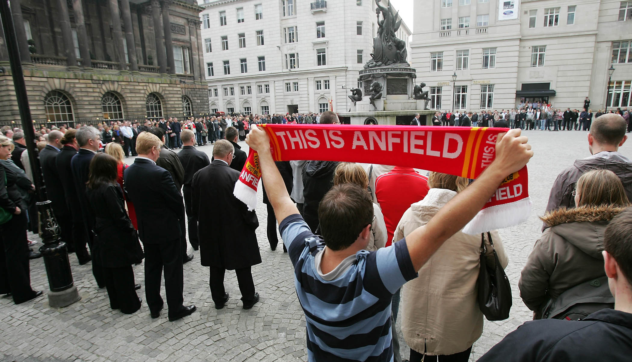 A crowd stood in Exchange Flags to mark the Hillsborough anniversary