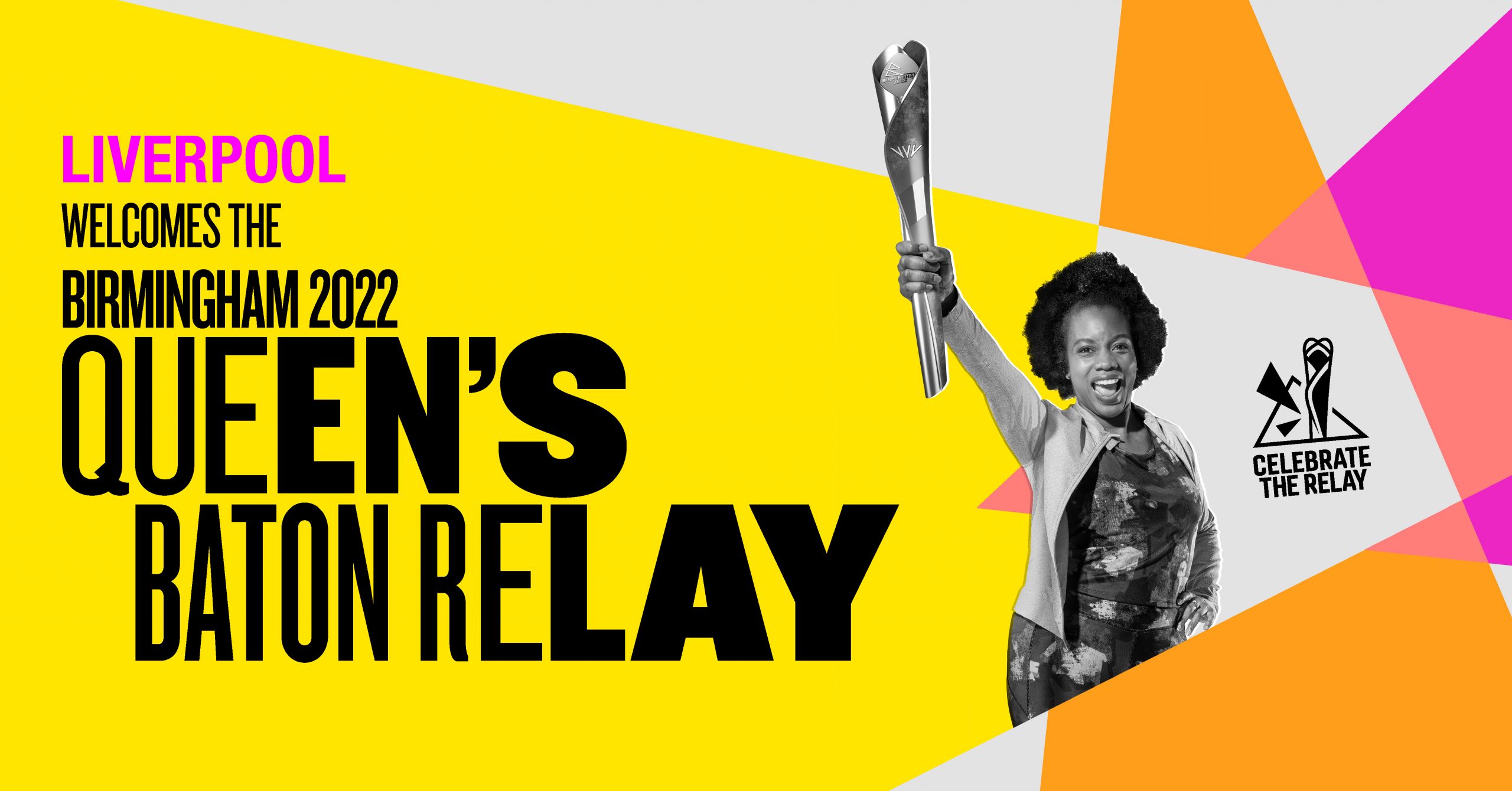 The Queen's Baton Relay logo which shows a woman holding the Baton aloft