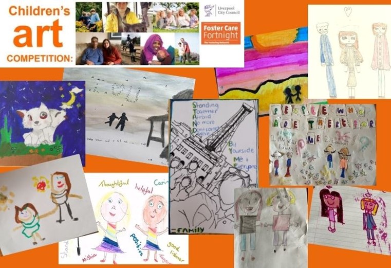 Collage of artwork entered into the competition run by Liverpool City Council's fostering team