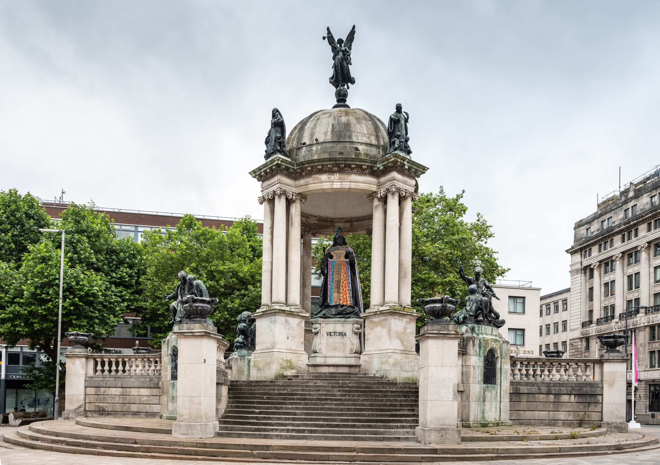 Queen Victoria statue Derby Square dressed in a Gone With The Wind inspired dress