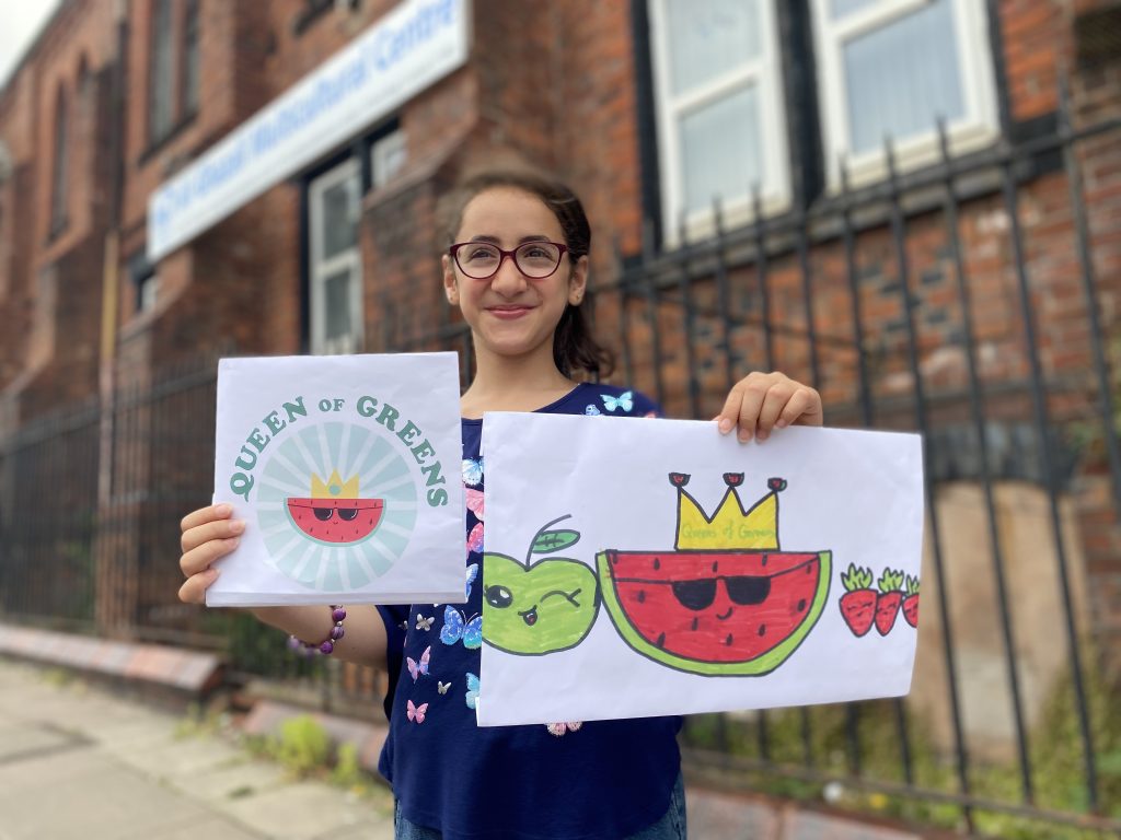 Liverpool schoolgirl Leema and her winning Queen of Greens design