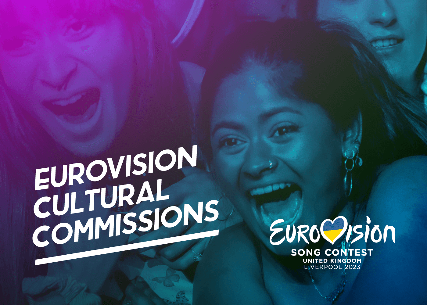 Excited women in crows with the copy 'Eurovision Cultural Commissions' overlayed