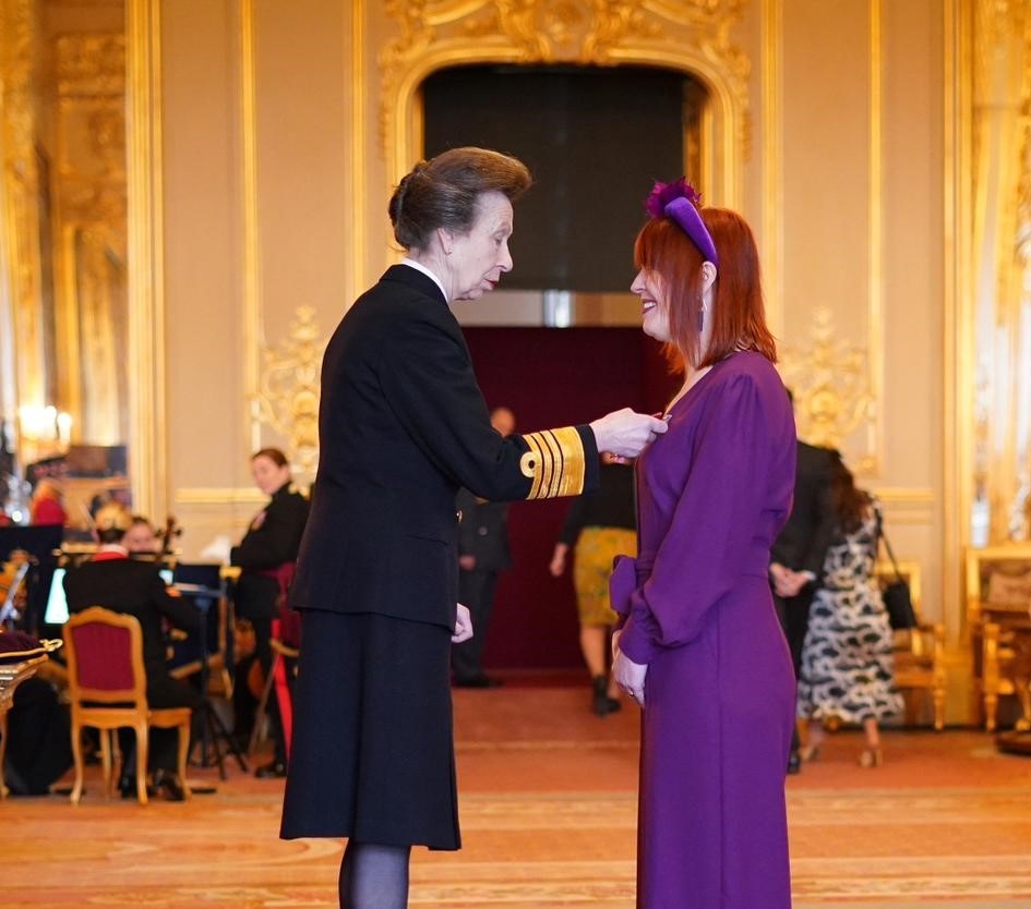 Claire McColgan is awarded her CBE by Princess Anne