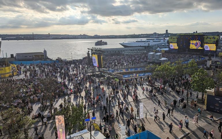 Liverpool's Pier Head hosting the Eurovision Village