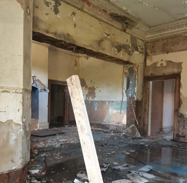 Inside pic of the curmbling St Gabriels in Woolton