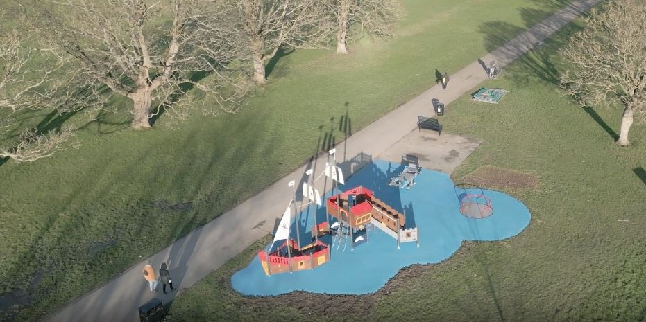 Aerial pic of restored play area in Croxteth Country Park