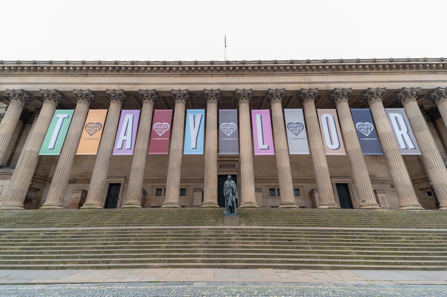 Taylor banner outside St George's Hall