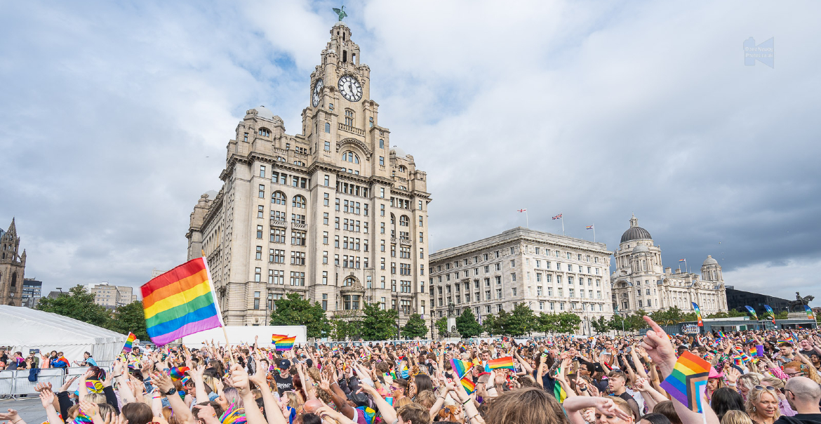 Crowds on the Pier Head in front of the Liver Building