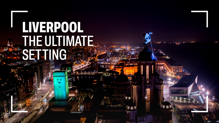 Elevated night shot of Liverpool
