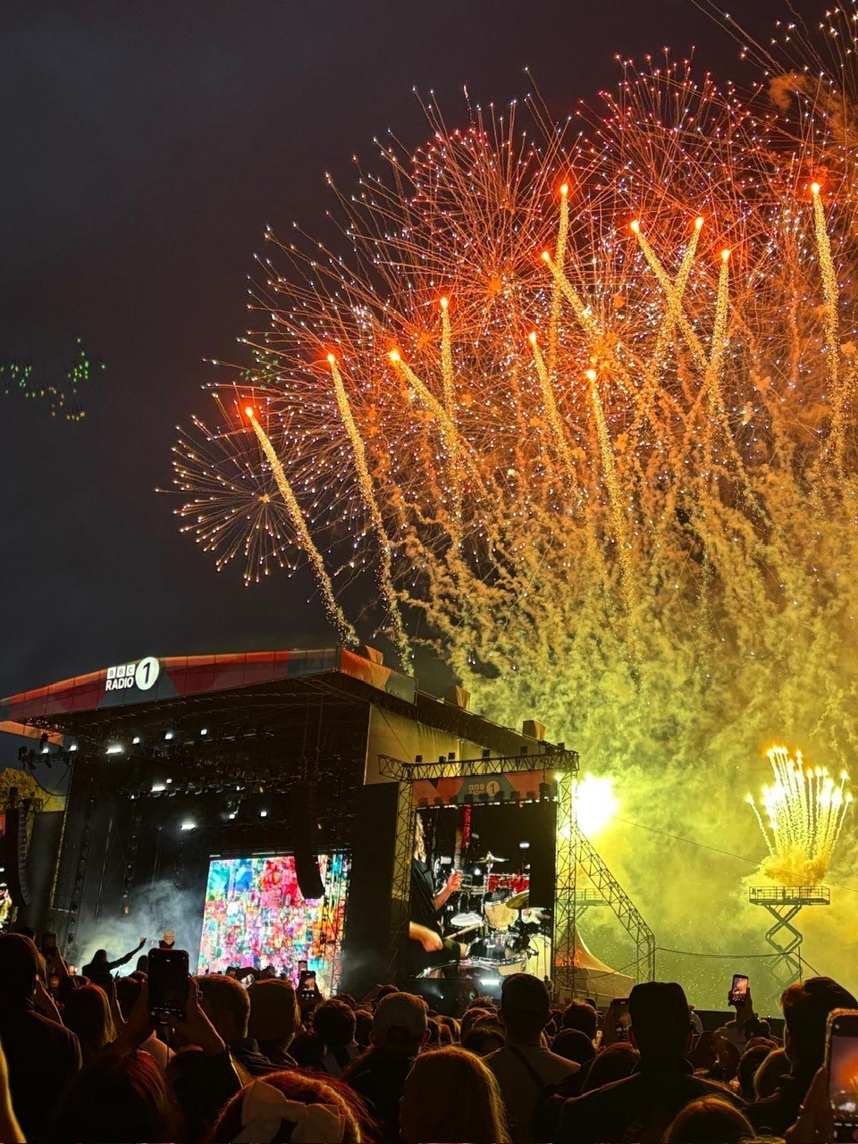 Fireworks behind a stage