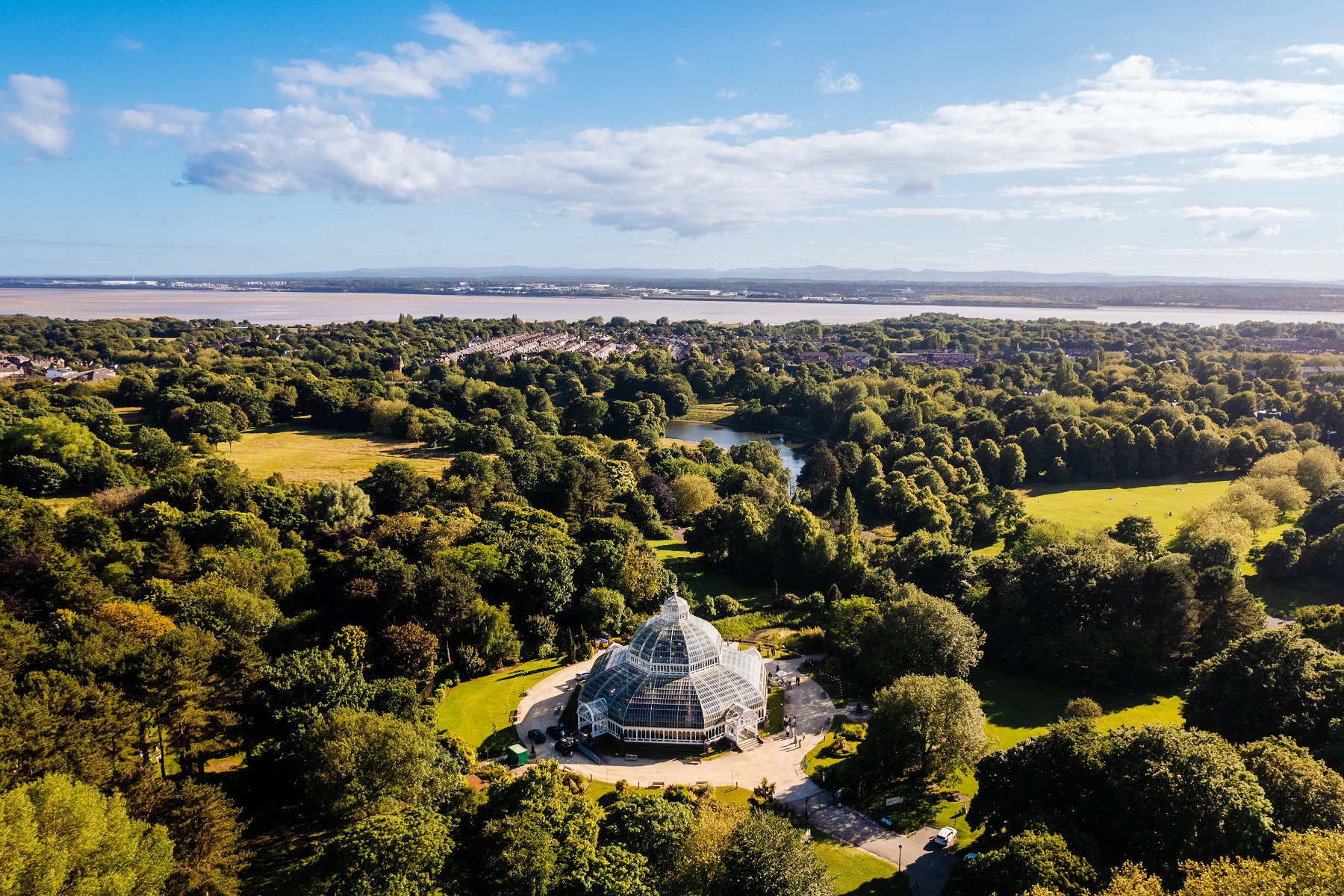 Drone shot of Sefton Park Palm House