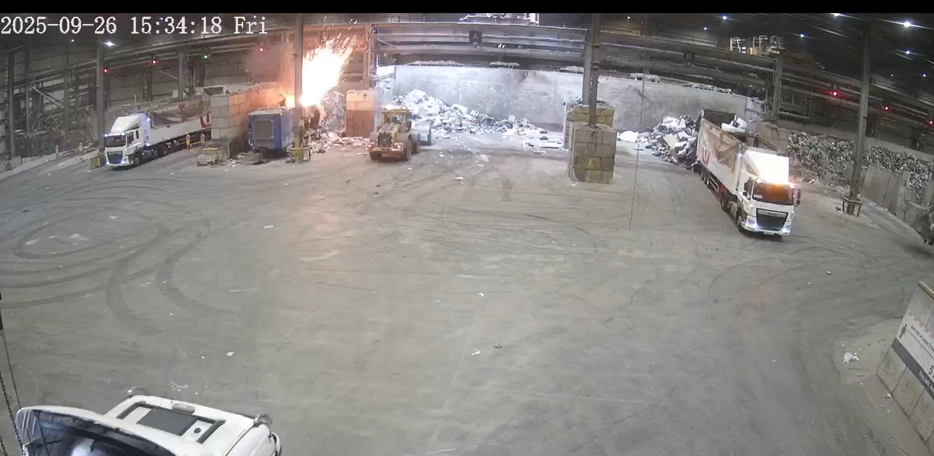A fire in a recycling sorting facility